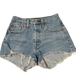 Levi's 501 Light Blue Distressed High-Rise Denim Shorts